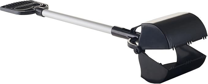 Pet Pooper Scooper - Plastic and Aluminum Cat and Dog Poop Grabber with Long Handle - Enables One-Handed Use on Concrete and Grass by PETMAKER (Black)-Mewly Pet