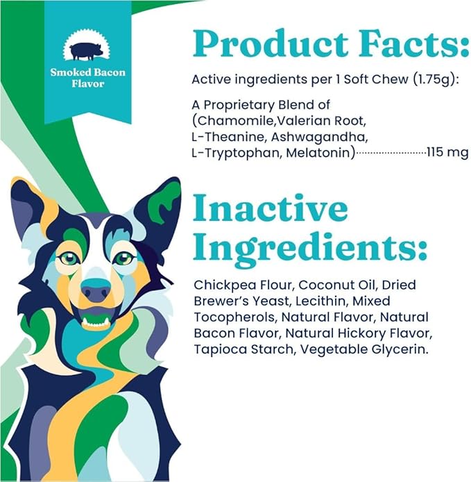 Solid Gold Calming Chews for Dogs - Dog Calming Chews W/Melatonin for Separation, Stress & Hyperactivity Relief - Supports Relaxation for Travel, Fireworks & Storms - All Ages & Sizes - Bacon - 60ct-Mewly Pet