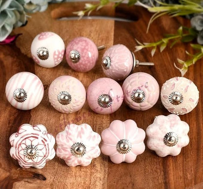 Knobs for Cabinets and Drawers Pink Assorted Knobs Vintage Ceramic Door Knobs Colorful Kitchen Furniture Pull Handles Cabinets Cupboard for Wardrobe Home Interior Décor - Pack of 6