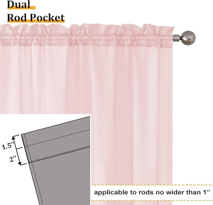 Aiyufeng Blush Pink Sheer Curtains 54 Inch Length 2 Panels Set, Light Filtering Airy Rod Pocket Light Pink Window Curtain Treatment Drapes for Kitchen Bedroom Living, Each 42Wx54L Inches