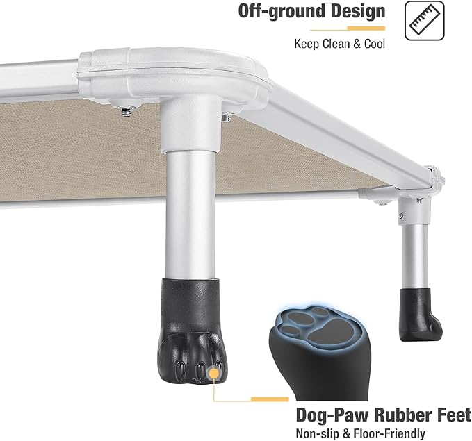Veehoo Chew Proof Elevated Dog Bed - Cooling Raised Pet Cot - Silver Aluminum Frame and Durable Textilene Mesh Fabric, Unique Designed No-Slip Feet for Indoor or Outdoor Use, Beige Coffee, X Large-Mewly Pet