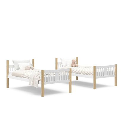 Storkcraft Caribou Bunk Bed Twin Over Twin Bunk Bed (White with Natural) - GREENGUARD Gold Certified, Converts to 2 Individual Beds