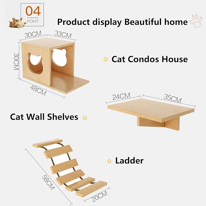 Cat Wall Shelves and Furniture Set with Condos, Perches, Bridge Ladders, Sisal Scratching Posts - Steps and Houses for Cats (C)-Mewly Pet