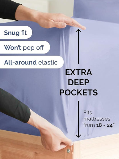 Extra Deep King Sheet Set - 6 Piece Breathable & Cooling Sheets - Hotel Luxury Bed Sheets Set - Easy & Secure Fit - Soft, Wrinkle Free & Comfy Sheets Set - Lavender Sheet Set with Extra Deep Pockets