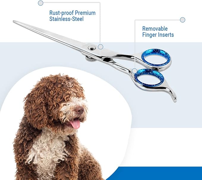 Laazar Pet Grooming Set - 7" Straight Pet Grooming Scissors & 6.5" Pet Thinning Shears with 42 Teeth | Professional Dog Scissors Kit | Use as Cat and Dog Shears-Mewly Pet