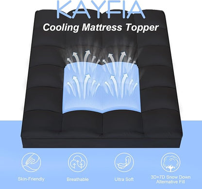 Queen Mattress Topper, Extra Thick Mattress Pad Cover for Deep Sleep,3D+7D Snow Down Alternative Fill Overfilled Plush Pillow Top Mattress with 8-23 Inch Deep Pocket-Black