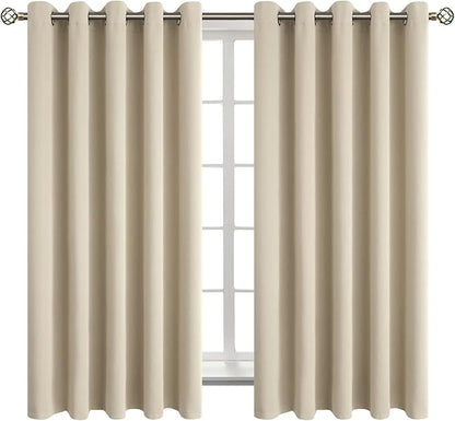 BGment Room Darkening Curtains 63 Inches Long - Grommet Thermal Insulated Drapes Window Treatment Curtains for Bedroom, 2 Panels, 70 x 63 Inch, Beige