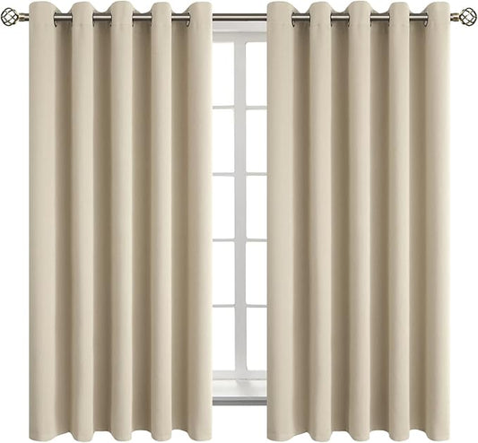 BGment Room Darkening Curtains 63 Inches Long - Grommet Thermal Insulated Drapes Window Treatment Curtains for Bedroom, 2 Panels, 70 x 63 Inch, Beige