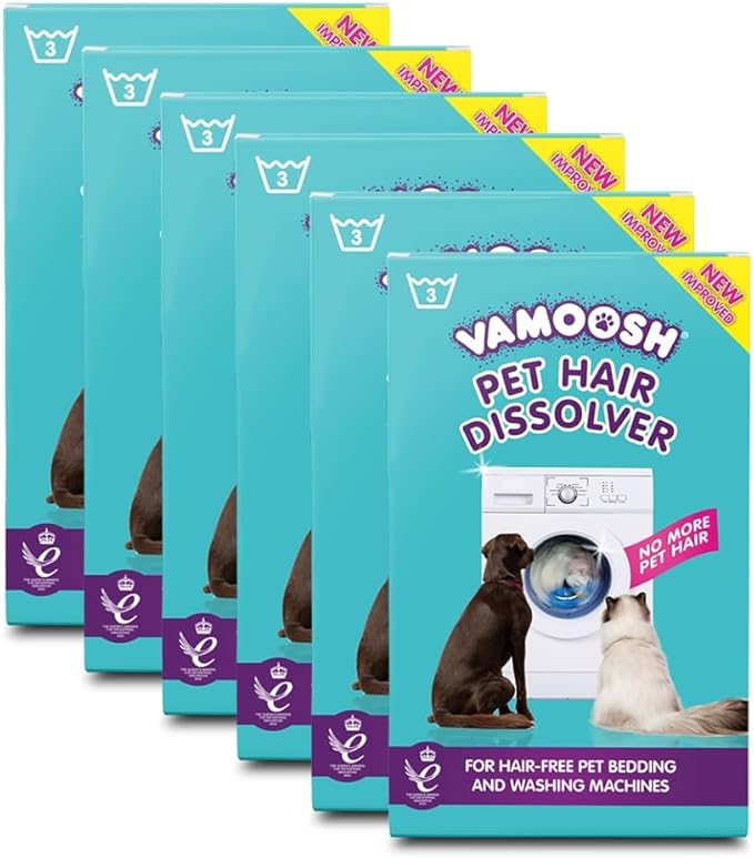 Vamoosh Pet Hair Dissolver | No Harmful Chemicals | Safe for Pets | Patented Pet Hair Dissolving Formula | Leaves no Residue | Removes Odor | Dissolves Dog, Cat & Animal Fur |100g (Pack of 18)-Mewly Pet