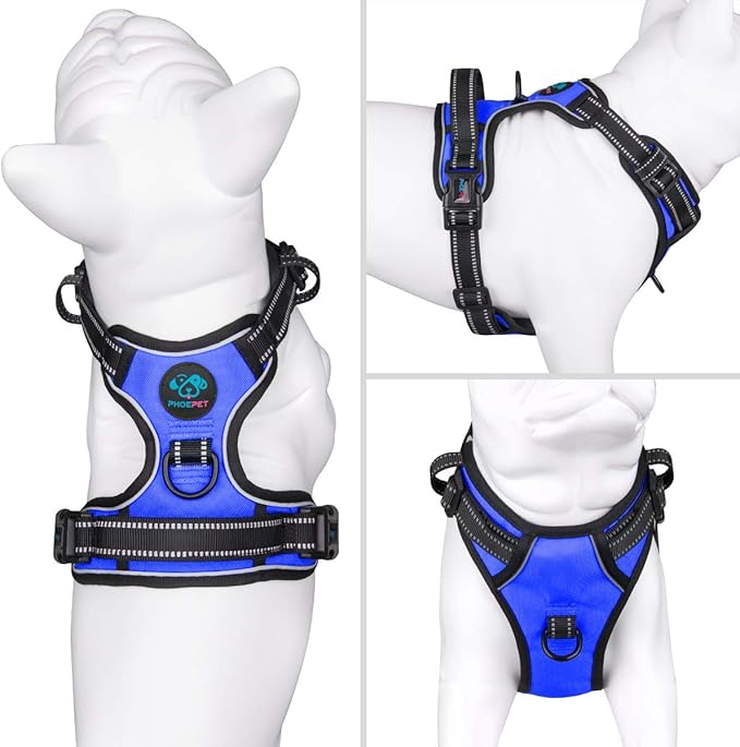 PHOEPET No Pull Dog Harnesses for Small Puppies Reflective Adjustable Front Clip Vest with 2 Metal Leash Attachment Hooks Soft Handle [Over The Head Design](XL, Royal Blue)-Mewly Pet