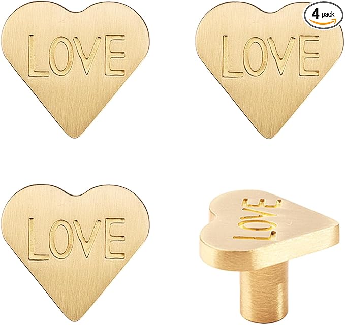 4Pcs Brass Knobs for Kids Cute Decorative Handles for Boys and Girls (Heart)