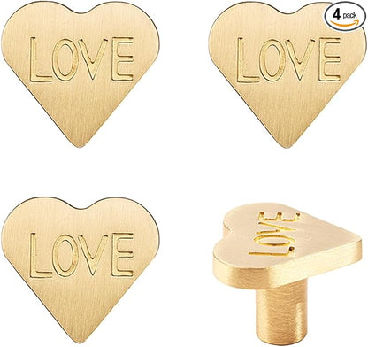 4Pcs Brass Knobs for Kids Cute Decorative Handles for Boys and Girls (Heart)