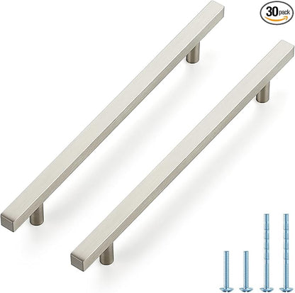 JOY DECOR 30 Pack 7-1/2 Inch Brushed Nickel Square Cabinet Handles Stainless Steel Cabinet Hardware Pulls for Kitchen and Drawers with 10 Inch Overall Length