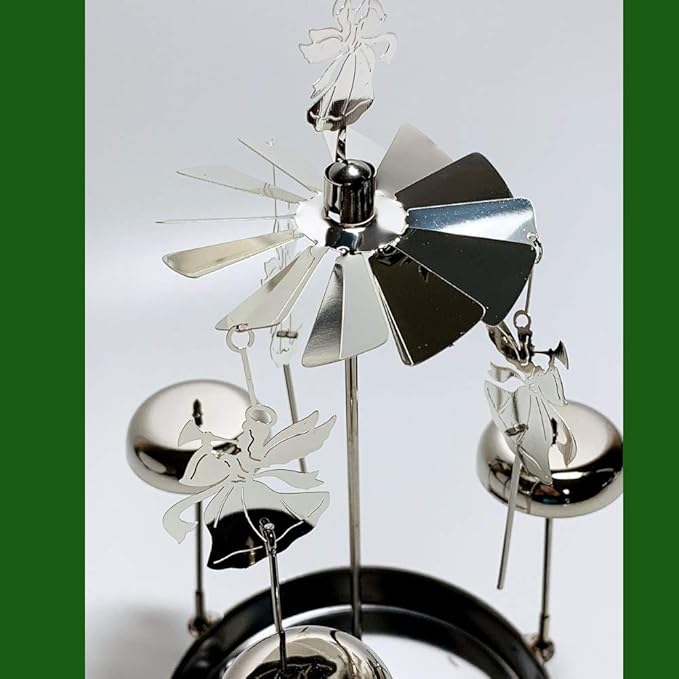 Spinning Angels Tealight Candle Spinner with Bell Chimes - Swedish Scandinavian Style Design - 8" H - Set of 2