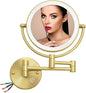 Lighted Makeup Mirror Wall Mounted Gold, Double Sided 1/5X Magnifying Mirror Wall Mount with Light, 360 Swivel Cosmetic Mirror for Bathroom, Brass Brushed Gold, Hardwired
