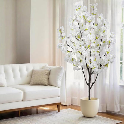 Indoor Cherry Blossoms Tree White Artificial Cherry Blossom Tree 6FT Faux Bedroom Trees for Home Decor