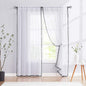 Treatmentex Sheer White Curtains with Black Pom Pom Curtains 84" Long Linen Textured Look Decorative Window Drapes Navy 52" w 1Pair