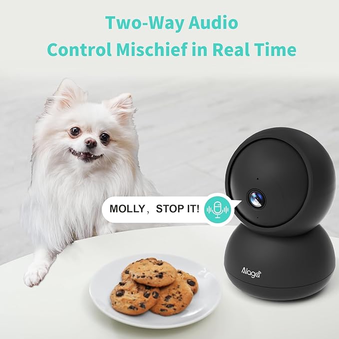 Alaga 3K Pet Camera, Dog Monitor with Phone App, 360° Pan/Tilt, Night Vision, Speaker, WiFi Cameras for Dog/Cat, Compatible with Alexa & Google Assistant, Black, Includes 1-Year Pet Time Album-Mewly Pet