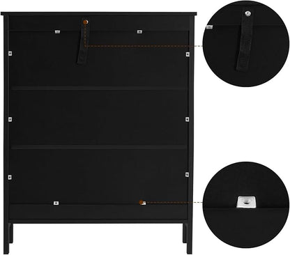 Iwell Storage Cabinet with Rattan Doors, Bathroom Storage Cabinet with Adjustable Shelf, Floor Cabinet for Living Room, Entryway, Kitchen, Home Office, Black