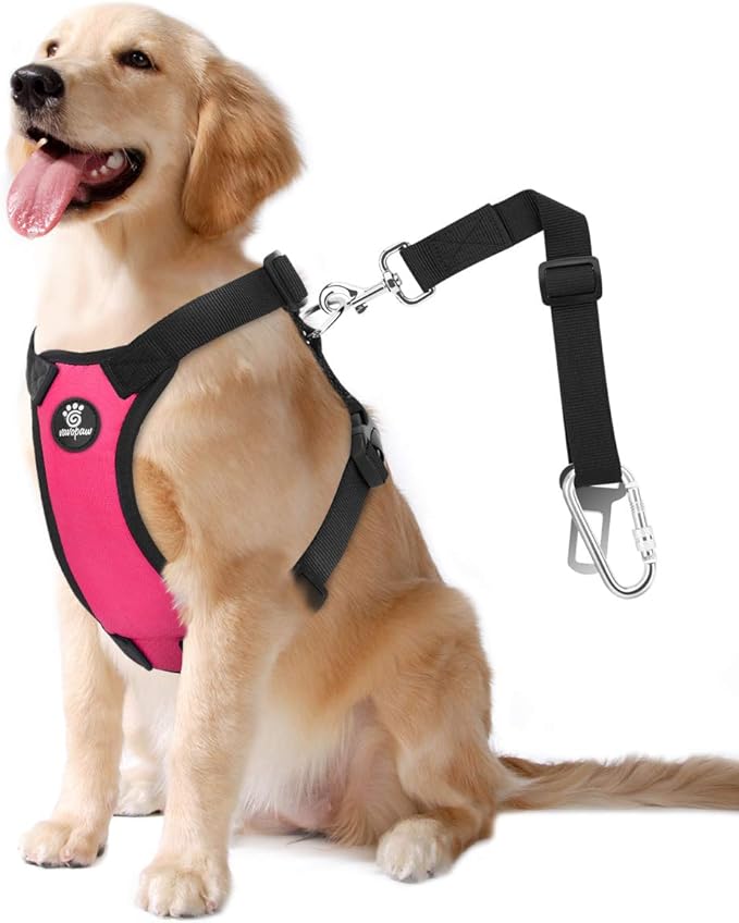 Dog Seat Belt, Safety Vest Dog Car Harness with Adjustable Buckle Dog Seat Belt for Vehicle Nylon Pet Safety Seat Belts Heavy Duty(L, Magenta)-Mewly Pet