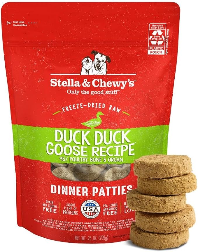 Stella & Chewy's Freeze-Dried Raw Dinner Patties - Duck Duck Goose Recipe - High Protein Grain-Free Puppy & Dog Food - Perfect For Picky Eaters - 25 oz-Mewly Pet