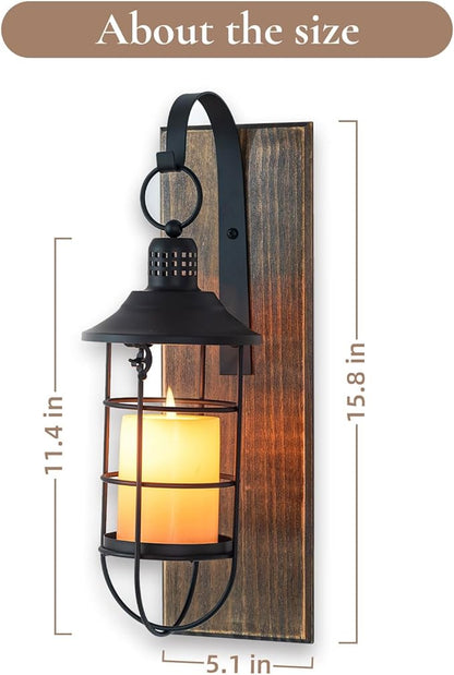 Wall Sconces Candle Holder: Set of 2 Farmhouse Wall Lantern Decor Wood Brown Decorations Indoor for Living Room Front Door Porch