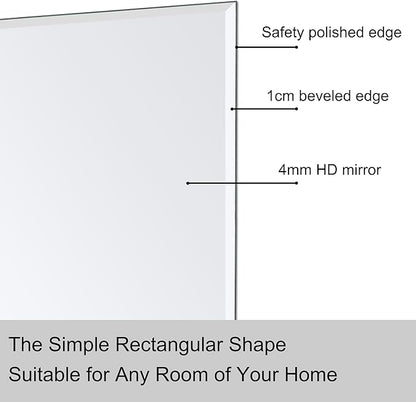 Ruomeng Rectangle Wall Mirror Frameless Bathroom Mirror 16” x 24" Beveled Edge Mirror for Vanity and Entryway