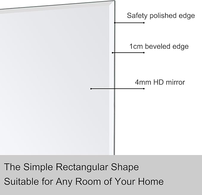 Ruomeng Rectangle Wall Mirror Frameless Bathroom Mirror 48” x 30" Beveled Edge Mirror for Vanity and Entryway