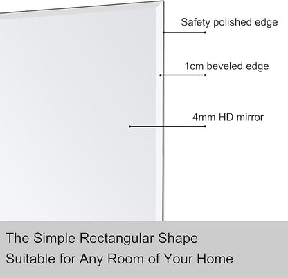 Ruomeng Wall Mirror Beveled Edge Frameless Mirror 20” x 28“ Wall Mounted Mirror for Bathroom Vanity and Entryway