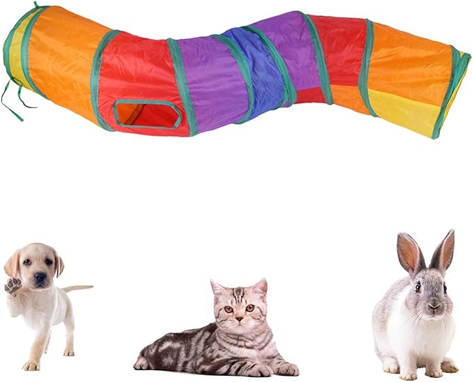 iCAGY Cat Tunnel for Indoor Cats Interactive, Rabbit Tunnel Toys, Pet Toys Play Tunnels for Cats Kittens Rabbits Puppies Crinkle Pop Up Rainbow 47" Shape S-Mewly Pet