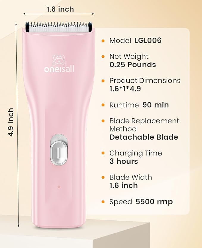 oneisall Pet Clipper for Cat Matted Hair, Pet Shaver for Cats Quiet Pet Clippers Waterproof Cordless Cat Clippers for Matted Hair Long Hair with Storage Bag (Pink)-Mewly Pet