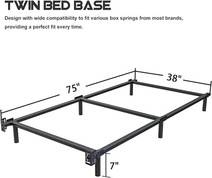 7 Inch Twin Bed Frame, Compatible with Most Brand Box Spring Or Mattress, 6-Leg Support Bed Base, Noise-Free, Easy Assembly, Black