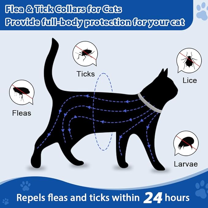 4 Pack Adjustable Flea and Tick Collar for Cats, Natural Plant Oil Formula Cat Flea Collar Provides 32-Month Protection for Flea Tick, Glow-in-The-Dark & Waterproof Cat Flea Treatment for All Cats-Mewly Pet