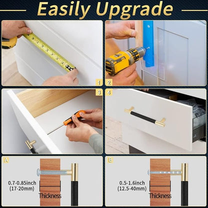 Knurled Cabinet Pulls 12 Pack, 5 Inch Long Cabinet Handles Metal Door Pulls, Kitchen Drawer Pull Knurled Dresser Handles - 3 3/4" Hole to Hole, Black & Gold