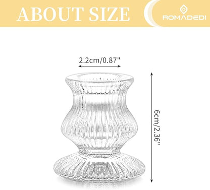 Romadedi Glass Candle Holder for Candlestick - 10 Pcs Clear Small Tapered Candle Holder Decor Bulk Wedding Table Centerpiece for Candle Sticks Christmas Party Living Room Dinner Advent