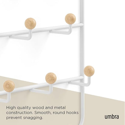 Umbra Estique Over The Door Coat Rack & Multi-Use Organizer, For Coats, Bags, Hats & More, White/Natural