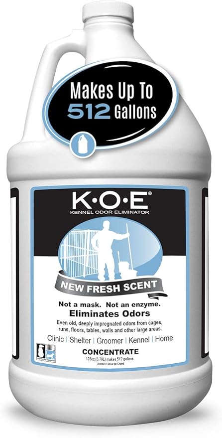 K.O.E. Fresh Scent Odor Eliminator Concentrate for Kennels, Cages, Floors & More - Non-Enzymatic Pet Odor Solution for Home & Dog Kennel - Home & Pet Supplies (1 Gal)-Mewly Pet