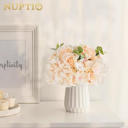 NUPTIO Flower Ball Arrangement Bouquet: 2 Pcs 11.8 inch Diameter Champagne Rose Fake Flowers Balls for Wedding Centerpiece Decorations Artificial Flower Centerpieces for Tables