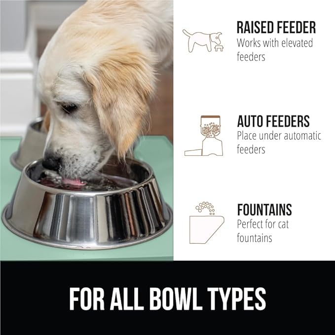 GORILLA GRIP 100% Waterproof Raised Edge BPA Free Silicone Pet Feeding Mat, Dog Cat Food Mats Contain Spills Protects Floors, Placemats for Cats and Dogs Water Bowl, Pets Accessories 28x18 Mint-Mewly Pet