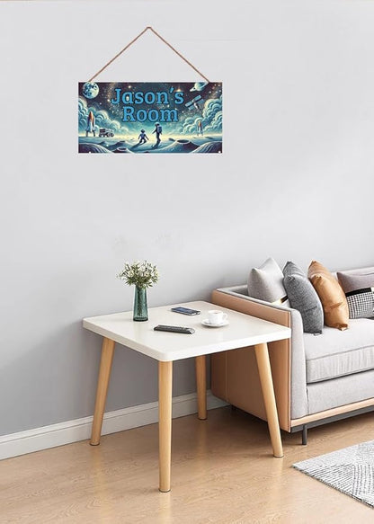 Personalized Name's Door Sign For Boys Room, Outer Space Theme Wall Art Decor, Astronaut Art Nursery Kids Room Decor