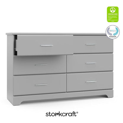 Storkcraft Brookside 6-Drawer Dresser (Pebble Gray) – GREENGUARD Gold Certified, Gray Dresser for Bedroom, Kids & Nursery Storage Chest, Safety Interlocking Drawers, Pre-Installed Tracks, Kids Chest