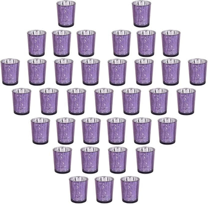 Purple Mercury Glass Tea Light Holders Set of 36 - Elegant Votive Candle Holders for Weddings, Showers and Home Decor - Perfect for Table Centerpieces and Parties (Glass, Purple)