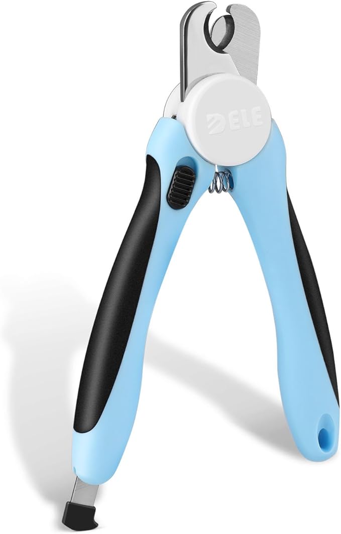 Flexzion Dog Cat Nail Clipper and Trimmer, Pet Toe Claw Scissor Grooming Tool with Stainless Steel Blades File Easy Grip Handle Safety Guard Avoid Overcutting for Small Medium Large Breed Puppy, Blue-Mewly Pet