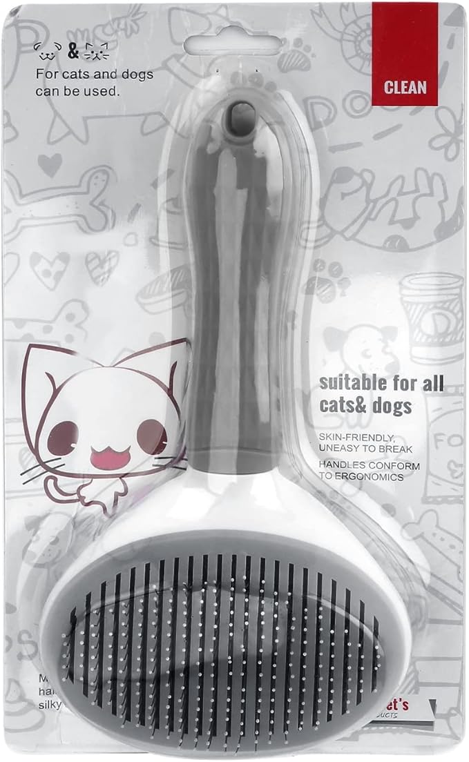 Depets Self Cleaning Slicker Brush, Dog Cat Bunny Pet Grooming Shedding Brush - Easy to Remove Loose Undercoat, Pet Massaging Tool Suitable for Pets with Long or Short Hair Gray-Mewly Pet