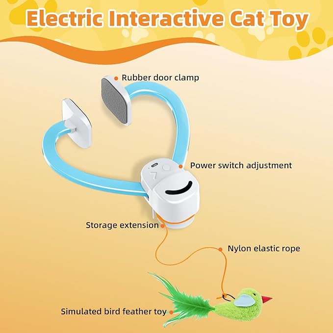 Interactive Cat Toys for Indoor Cats Automatic Electric Flying Bird Feather Mouse Toy - Best Kitten & Adult Cat Enrichment Mouse cat Toy Hanging Electric Kitty Toys for Bored Cats（Blue）-Mewly Pet