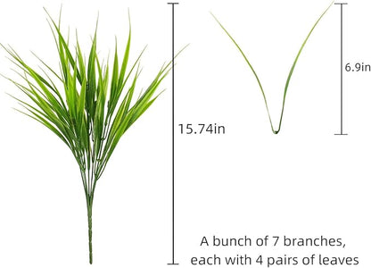 Faux Outdoor Plants 12 Bundles Artificial Boxwood Shrubs Grass Fake Greenery Green Plastic Leaf for Groud Planter Front Porch Patio Decor (12 Bundles Green Grass Plants)