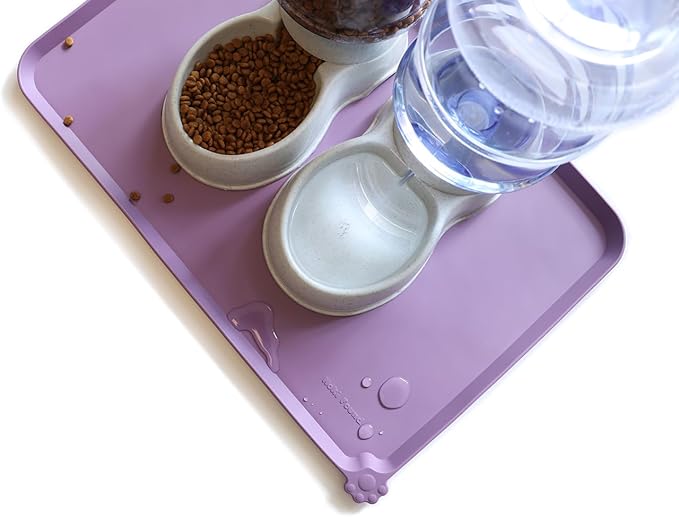 Hoki Found Large High-Sided Silicone Pet Food Tray - Non-Slip Bowls Placemat - Dog and Cat Feeding Mat - Waterproof - Amethyst-Mewly Pet