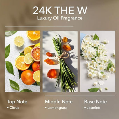 24K The W Diffuser Oil, 6.7 FL Oz, 200 mL, Luxury Hotel Scent for Home, Bathroom, Spa & Office, Hotel Aroma, Natural Essential Oil, Citrus & Lemongrass.