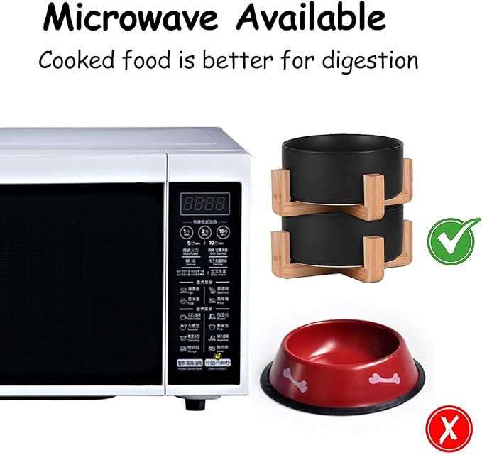 Petygooing Ceramic Black Cat Dog Bowl Set with Stand,Small Dog Bowls, Pet Food and Water Dish, Anti Slip Set of 2 Cat Bowl-Pet Food Dishes- Pet Bowls Small Size Pet (13.5OZ/5.1 in)-Mewly Pet