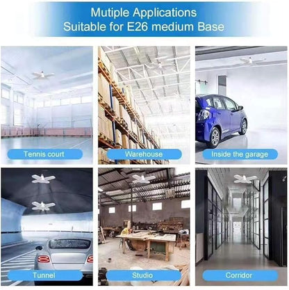 (8 Packs) LED Garage Lights, 60W Trilights Ceiling, High Low Bay Deformable Adjustable 4 Led Light Bulbs 6000LM 6000K, Screw in Tribright Garage Lighting Fixture,CRI80 Daylight